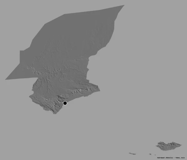 イエメンの統治者であるハドラムワットの形は その首都をしっかりとした色の背景に隔離しています 標高マップ 3Dレンダリング — ストック写真