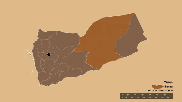 Forma Desolata Dello Yemen Con Sua Capitale Principale Divisione Regionale — Foto Stock