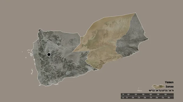Zdesperowany Kształt Jemenu Jego Stolicą Głównym Oddziałem Regionalnym Oddzielonym Obszarem — Zdjęcie stockowe