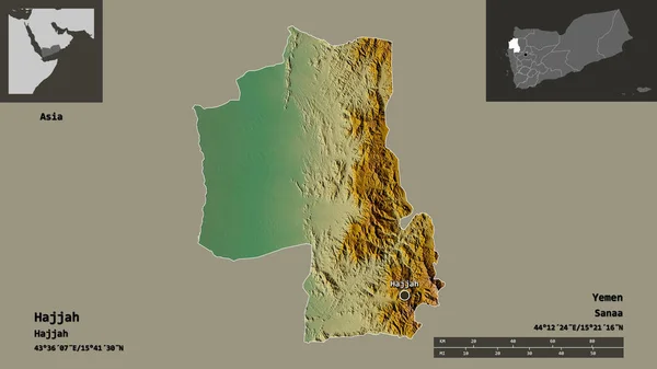 Forma Hajjah Governadoria Iêmen Sua Capital Escala Distância Previews Rótulos — Fotografia de Stock