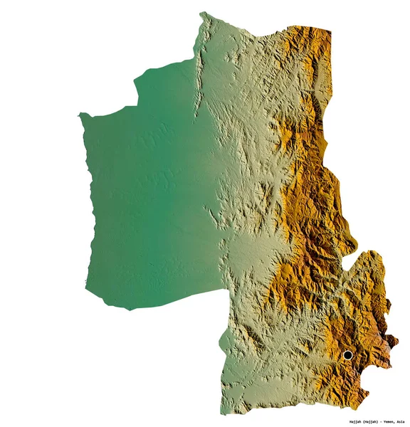 Форма Хаджи Провинции Йемен Столицей Изолированной Белом Фоне Топографическая Карта — стоковое фото