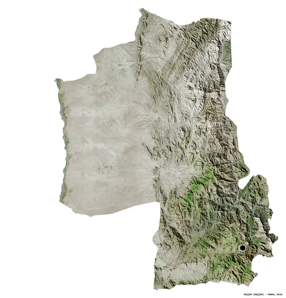 Форма Хаджи Провинции Йемен Столицей Изолированной Белом Фоне Спутниковые Снимки — стоковое фото