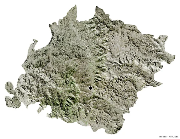 也门Ibb省的形状 其首都被白色背景隔离 卫星图像 3D渲染 — 图库照片