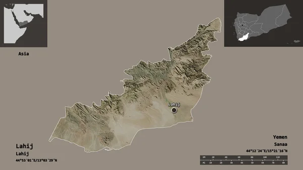 Форма Лахдж Губернаторство Ємен Його Столиця Масштаб Відстаней Превью Етикетки — стокове фото