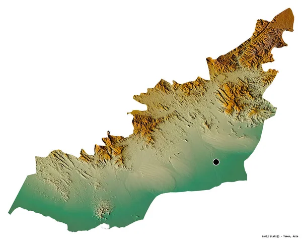 Shape Lahij Governorate Yemen Its Capital Isolated White Background Topographic — Stock Photo, Image