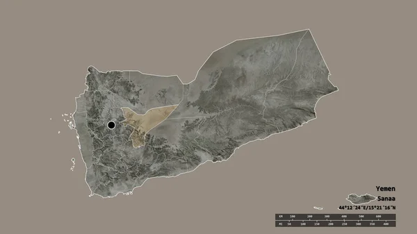 Desaturated Shape Yemen Its Capital Main Regional Division Separated Rib — Stock Photo, Image