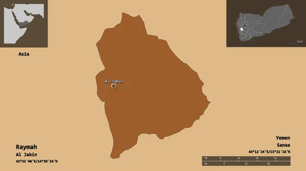 Form Von Raymah Gouvernement Des Jemen Und Seiner Hauptstadt Entfernungsskala — Stockfoto