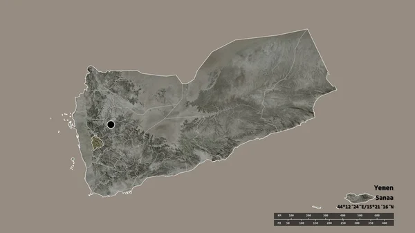 主要な地域部門と分離レイマ地域とイエメンの荒廃した形 ラベル 衛星画像 3Dレンダリング — ストック写真