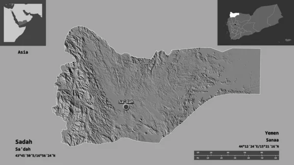 Forme Sadah Gouvernorat Yémen Capitale Échelle Distance Aperçus Étiquettes Carte — Photo