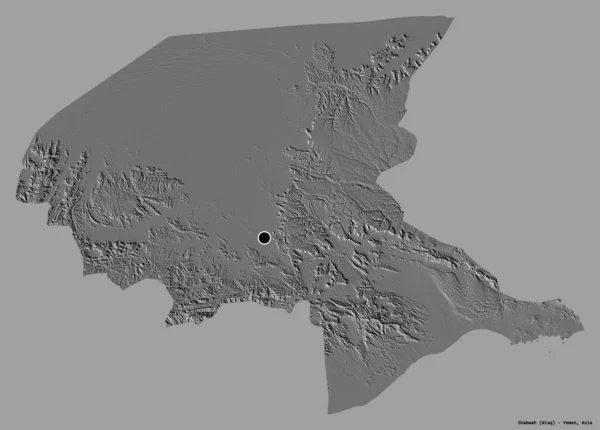 形状的Shabwah 也门省 其首都隔离在一个坚实的色彩背景 Bilevel高程图 3D渲染 — 图库照片