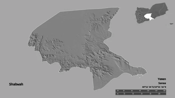 Kształt Shabwah Gubernator Jemenu Stolicą Odizolowaną Solidnym Tle Skala Odległości — Zdjęcie stockowe