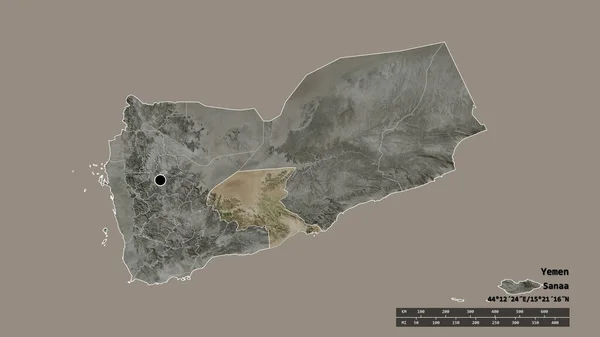 Обесцвеченная Форма Йемена Столицей Главным Региональным Отделением Разделенной Шабвой Метки — стоковое фото