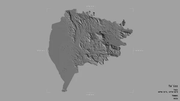 也门塔伊兹省塔伊兹地区 以坚实的背景隔离在一个地理参照框中 Bilevel高程图 3D渲染 — 图库照片