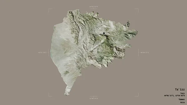 イエメンの州知事Ta Izzのエリアは 洗練された境界ボックスにしっかりとした背景に隔離されています ラベル 衛星画像 3Dレンダリング — ストック写真