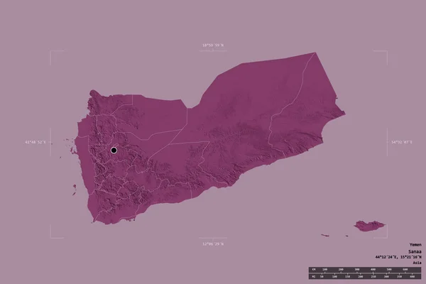 Територія Ємену Ізольована Твердому Тлі Геодезичній Обмежувальній Коробці Головний Регіональний — стокове фото