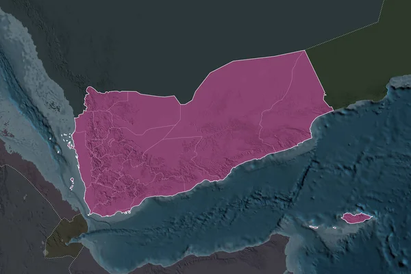 Форма Ємену Розділена Спустошенням Сусідніх Районів Межі Кольорові Карти Висот — стокове фото