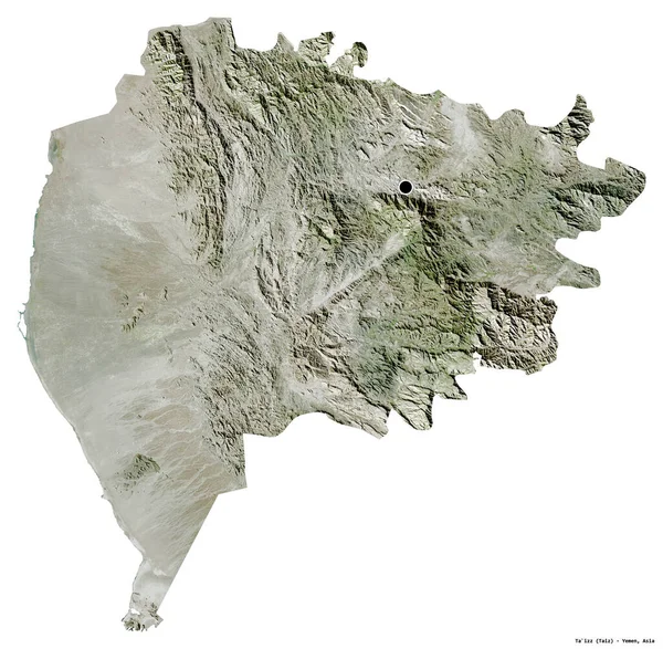 Форма Таизза Провинции Йемен Столицей Изолированной Белом Фоне Спутниковые Снимки — стоковое фото