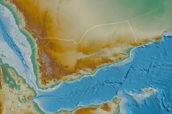 Розширена Територія Ємену Обрисами Країни Міжнародними Регіональними Кордонами Карта Рельєфу — стокове фото