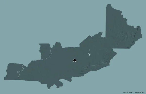 中央の形 ザンビアの州 その首都は 固体色の背景に隔離されています 色の標高マップ 3Dレンダリング — ストック写真