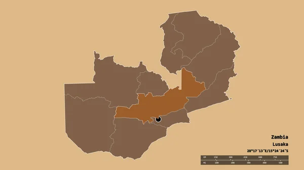 Ослабленная Форма Замбии Столицей Основным Региональным Делением Отделенной Центральной Областью — стоковое фото