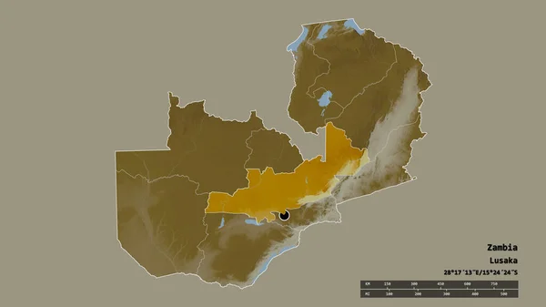 Ослабленная Форма Замбии Столицей Основным Региональным Делением Отделенной Центральной Областью — стоковое фото