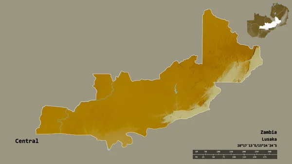 Форма Центральная Провинция Замбия Столицей Изолированы Прочном Фоне Дистанционный Масштаб — стоковое фото