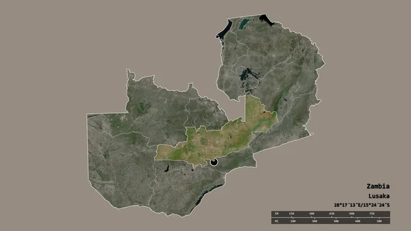 Forme Désaturée Zambie Avec Capitale Principale Division Régionale Zone Centrale — Photo