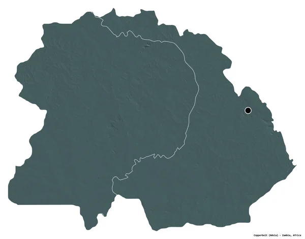 Kształt Copperbelt Prowincja Zambia Stolicą Odizolowaną Białym Tle Kolorowa Mapa — Zdjęcie stockowe