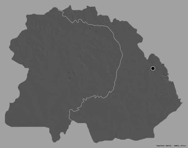 赞比亚科波带形状 其首都以纯色背景隔离 Bilevel高程图 3D渲染 — 图库照片