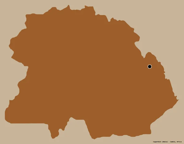 ザンビア共和国の銅帯の形で その首都はしっかりとした色の背景に隔離されています パターン化されたテクスチャの構成 3Dレンダリング — ストック写真