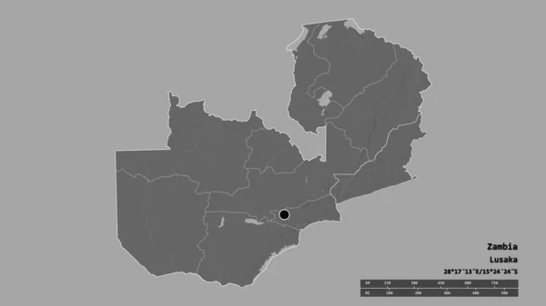 Forma Desnaturalizada Zambia Con Capital División Regional Principal Zona Oriental — Foto de Stock