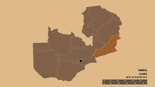 Forma Desnaturalizada Zambia Con Capital División Regional Principal Zona Oriental — Foto de Stock