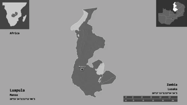 Форма Луапулы Провинции Замбии Столицы Шкала Расстояний Предварительные Просмотры Метки — стоковое фото