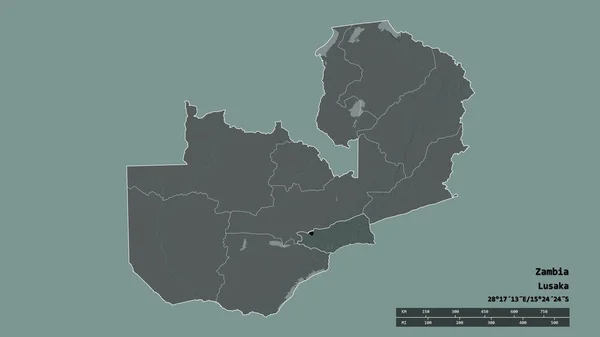 Forma Desnaturalizada Zambia Con Capital División Regional Principal Zona Separada — Foto de Stock