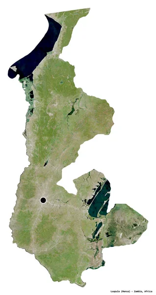 Muoto Luapula Sambian Maakunnassa Sen Pääkaupunki Eristetty Valkoisella Pohjalla Satelliittikuvia — kuvapankkivalokuva