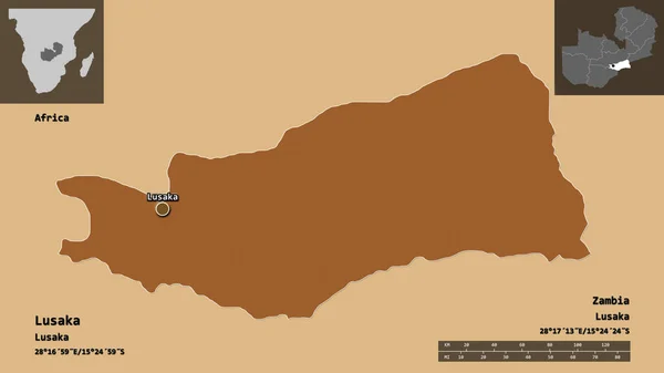Forma Lusaka Provincia Zambia Capital Escala Distancia Vistas Previas Etiquetas — Foto de Stock