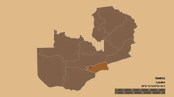 Forma Dessaturada Zâmbia Com Sua Capital Principal Divisão Regional Área — Fotografia de Stock