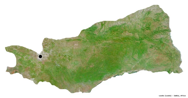 赞比亚卢萨卡的形状 其首都被白色背景隔离 卫星图像 3D渲染 — 图库照片
