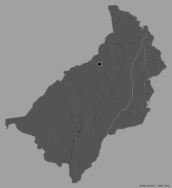 ザンビアのムチンガ州の形で その首都はしっかりとした色の背景に隔離されています 標高マップ 3Dレンダリング — ストック写真