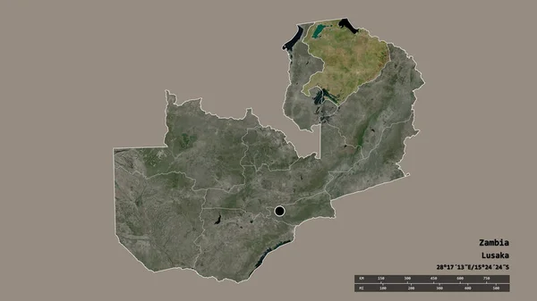 主要な地域部門と分離した北部地域とザンビアの荒廃した形 ラベル 衛星画像 3Dレンダリング — ストック写真