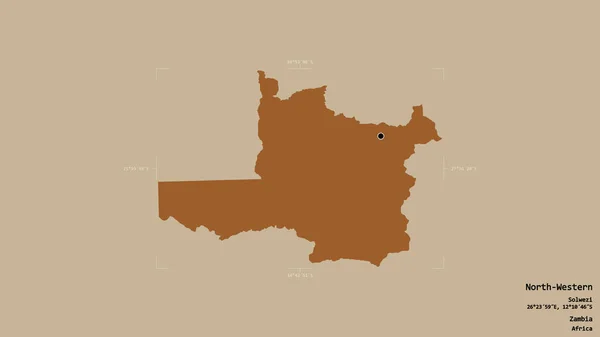 ザンビアの北西部の地域は 洗練された境界の箱の中にしっかりとした背景に隔離されています ラベル パターン化されたテクスチャの構成 3Dレンダリング — ストック写真