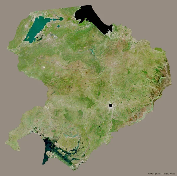 赞比亚北部的形状 其首都孤立在一个坚实的色彩背景上 卫星图像 3D渲染 — 图库照片