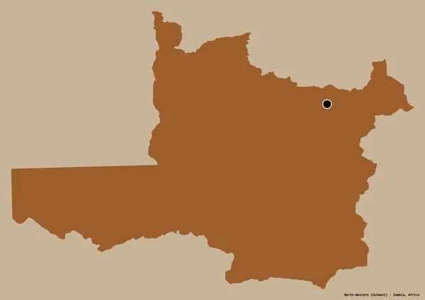 Form Nordvästra Provinsen Zambia Med Sin Huvudstad Isolerad Solid Färg — Stockfoto