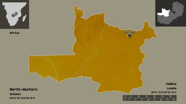 Shape North Western Province Zambia Its Capital Distance Scale Previews — Stock Photo, Image