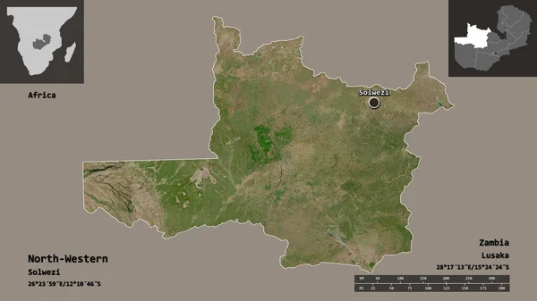 Tvar Severozápadní Provincie Zambii Jejího Hlavního Města Měřítko Vzdálenosti Náhledy — Stock fotografie