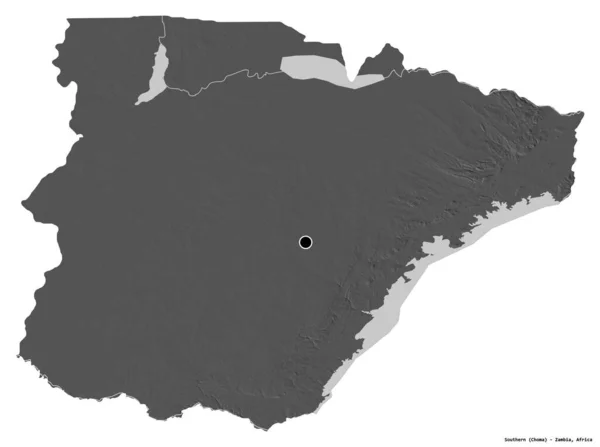 Tvar Jihu Provincie Zambie Hlavním Městem Izolovaným Bílém Pozadí Mapa — Stock fotografie