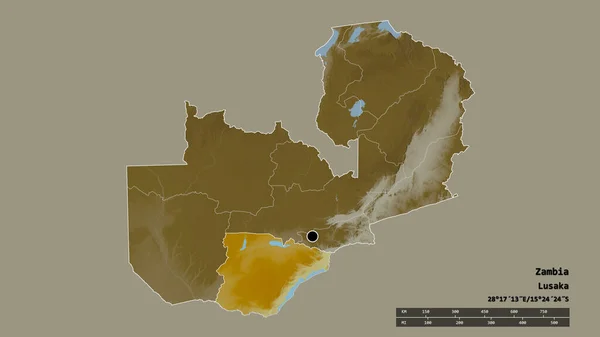 Desaturated Shape Zambia Its Capital Main Regional Division Separated Southern — Stock Photo, Image