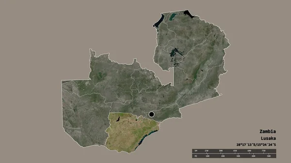 赞比亚以首都 主要区域分部和分离的南部地区为首都的经济形势严峻 卫星图像 3D渲染 — 图库照片