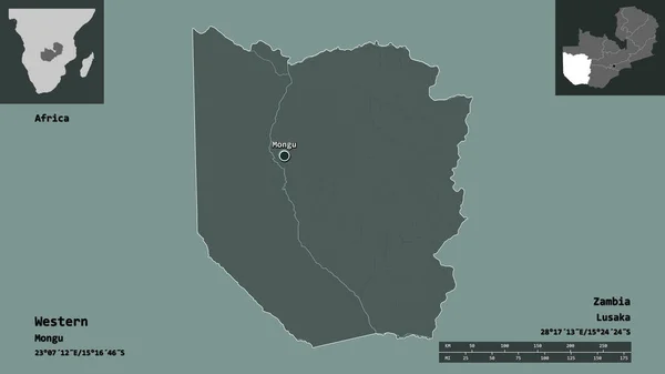 Gestalt Des Westens Der Provinz Sambia Und Ihrer Hauptstadt Entfernungsskala — Stockfoto