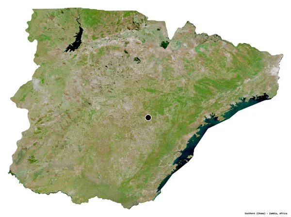 Форма Півдня Провінція Замбія Столицею Ізольованою Білому Тлі Супутникові Знімки — стокове фото